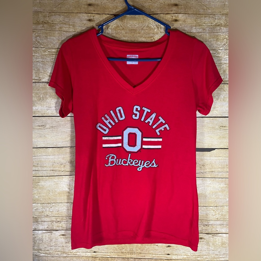 Ohio State Buckeyes Red V-Neck T-Shirt sz L